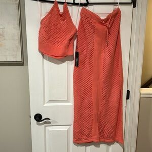 Fashion Nova Cancun Dreams Crochet Swim Cover Up Set - Coral